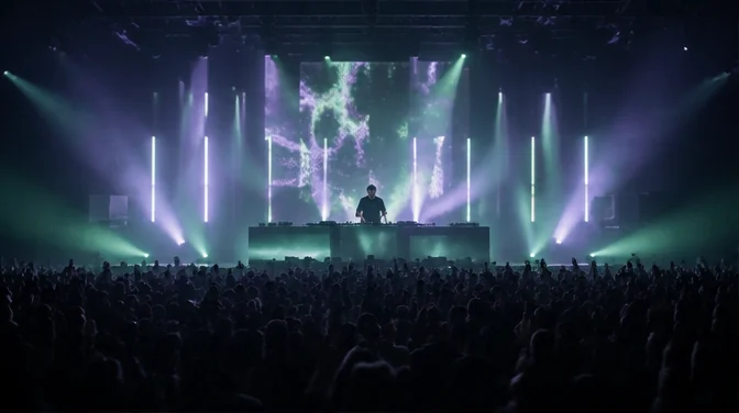 Wide camera sample of a fictional DJ stage